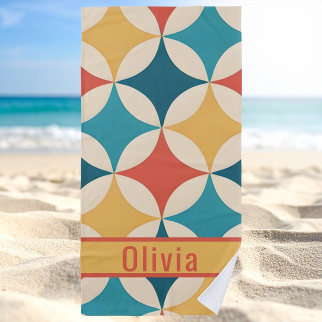 Serviette De Plage Moderne Cool Rétro Vintage Féminin (Créateur téléchargé)