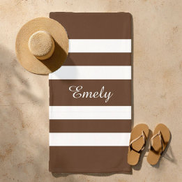 Serviette De Plage Moderne Élégant Brown Et Blanc Grandes Motif