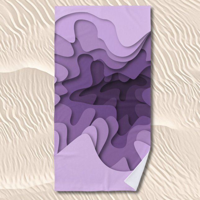 Serviette De Plage Moderne Élégant Motif de Lignes Ondulées Violettes (Créateur téléchargé)
