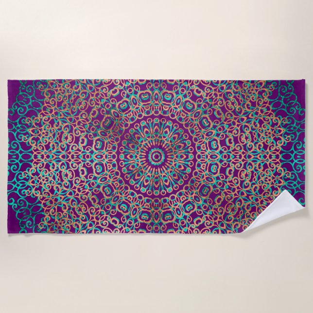 Serviette De Plage Moderne et élégant élégant Mandala Boho foncé viol (Devant)
