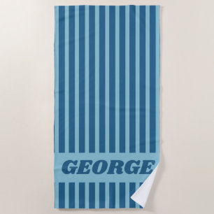 Serviette De Plage Moderne Été Bleu Foncé Rayé Personnalisé