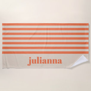 Serviette De Plage Moderne été Orange rayé personnalisé