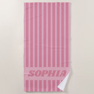 Serviette De Plage Moderne Été Rose Rayé Personnalisé
