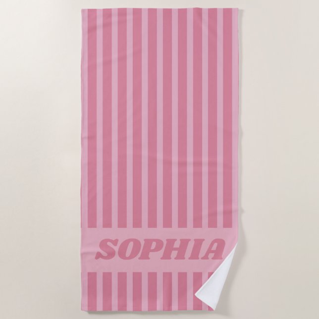 Serviette De Plage Moderne Été Rose Rayé Personnalisé (Devant)