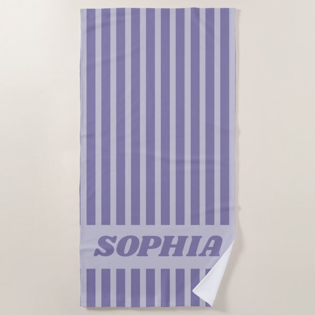 Serviette De Plage Moderne Été Violet Rayé Personnalisé (Devant)
