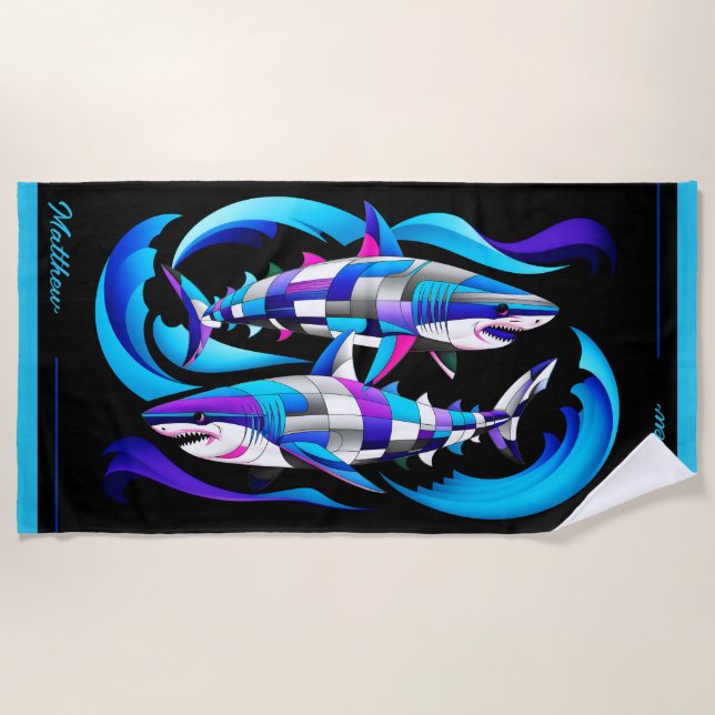 Serviette De Plage Moderne Great White Sharks personnalisable (Devant)