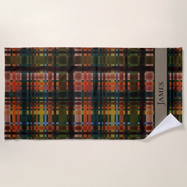 Serviette De Plage Moderne Madras milieu du siècle sur mesure (Devant)