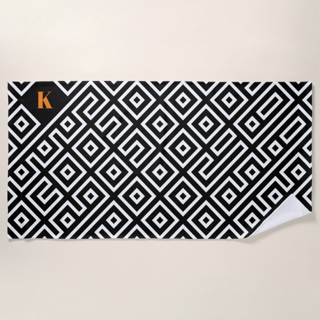 Serviette de plage moderne noir et blanc pour cade (Devant)