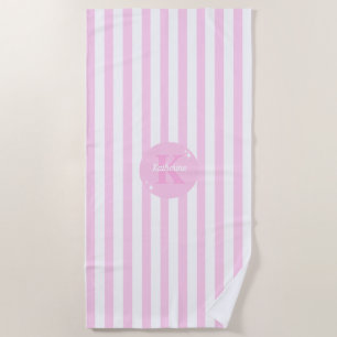 Serviette De Plage Moderne Pastel rose Monogramme Feminine Striped