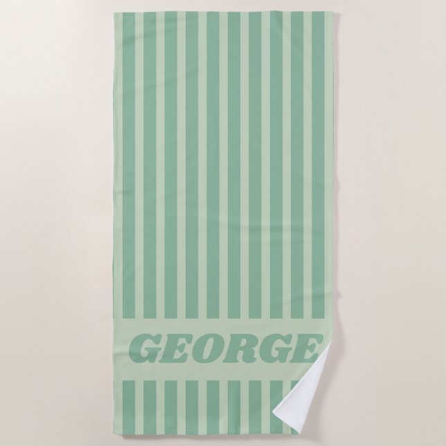 Serviette De Plage Moderne personnalisé rayé vert d'été (Devant)