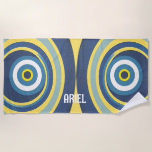 Serviette de plage moderne rétro avec nom en monog