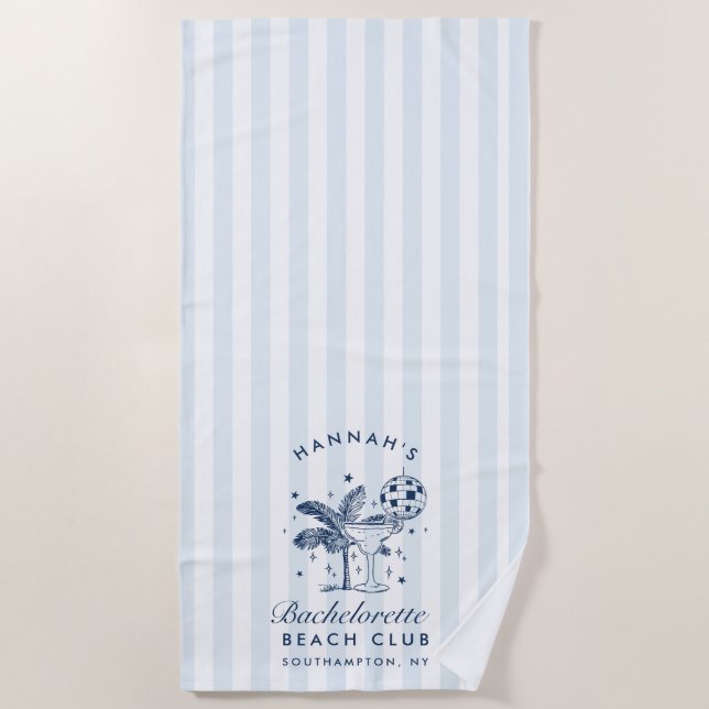 Serviette de plage moderne rétro bleu et gris pour (Devant)