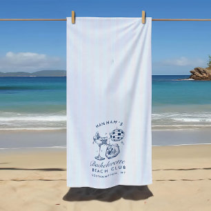 Serviette de plage moderne rétro bleu et gris pour