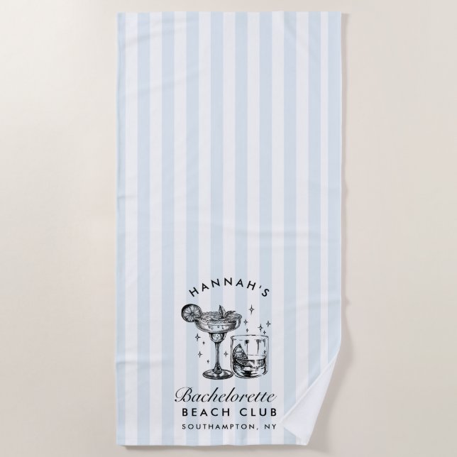 Serviette de plage moderne rétro bleu et noir pour (Devant)