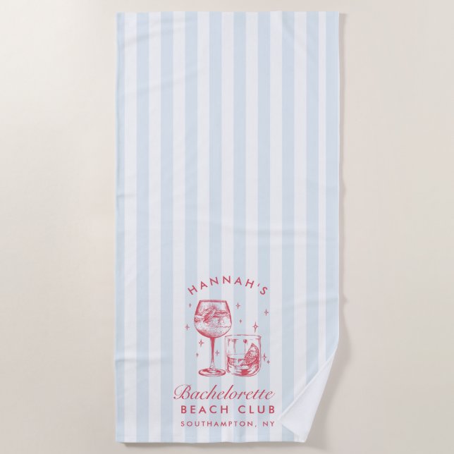 Serviette de plage moderne rétro bleu et rouge pou (Devant)