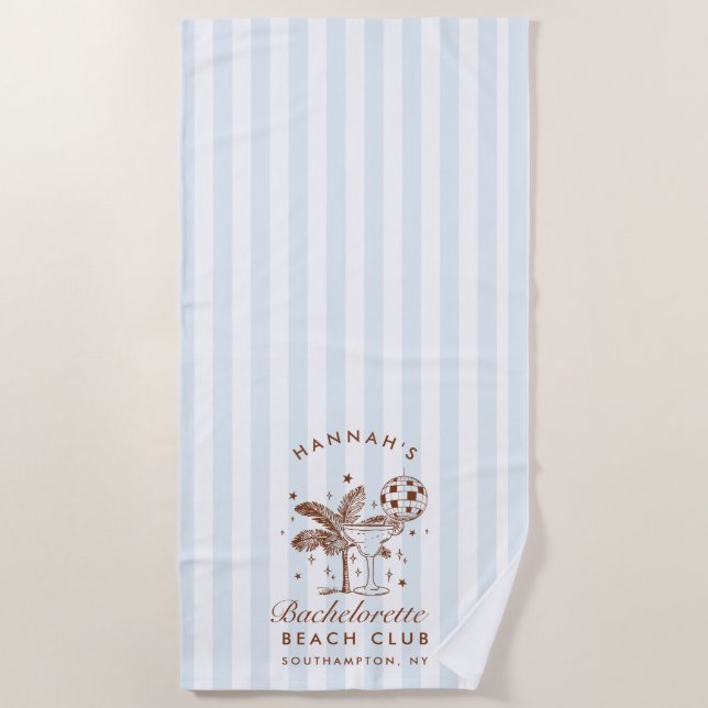 Serviette de plage moderne rétro bleue et marron p (Devant)