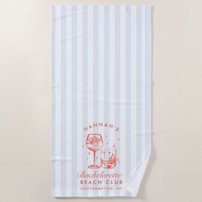 Serviette de plage moderne rétro bleue et rouge po (Devant)
