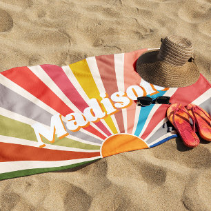 Serviette De Plage Moderne Rétro Nom personnalisé Amusant Vintage Arc