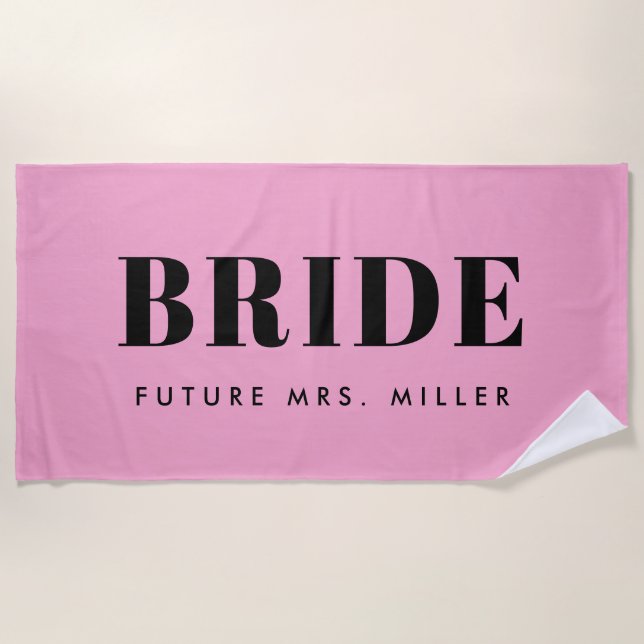 Serviette De Plage Moderne rose Bachelorette Avenir Mme Bride (Devant)