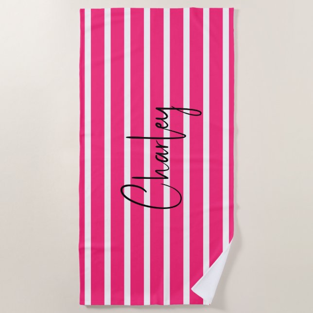 Serviette De Plage Moderne rose chaud Personnalisé II (Devant)