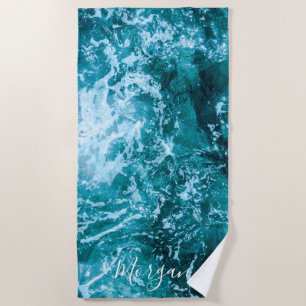 Serviette De Plage Moderne Turquoise Ocean Waves Personnalisé