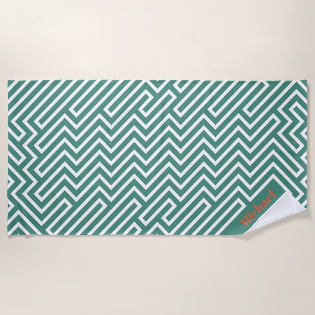 Serviette De Plage Moderne Vert Blanc Design Bachelor Party Favoriser (Devant)