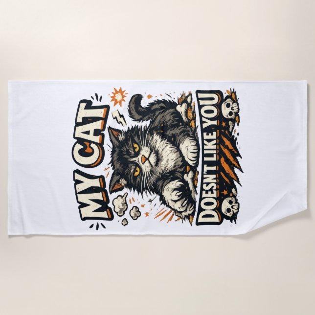 Serviette De Plage Mon Chat Ne T'Aime Pas Rétro (Devant)