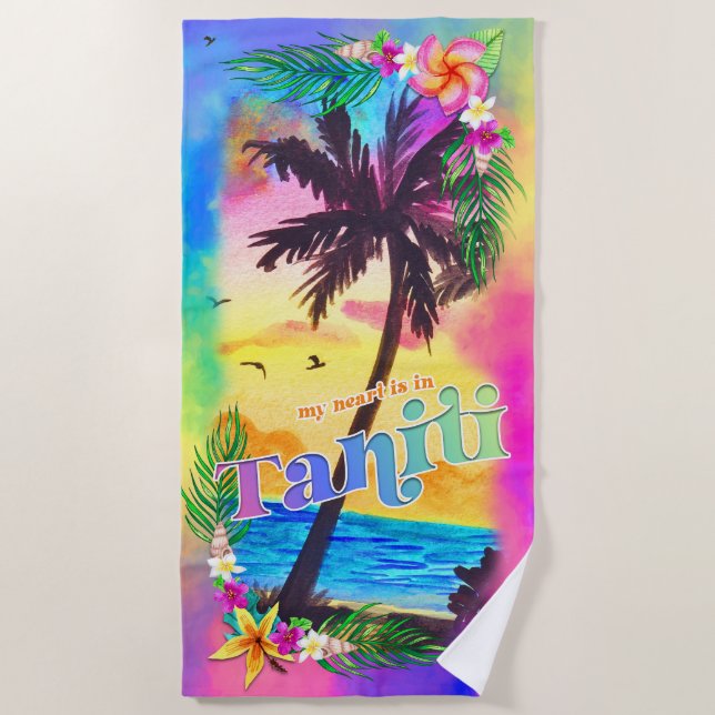 Serviette De Plage Mon coeur est à Tahiti Beach Towel (Devant)