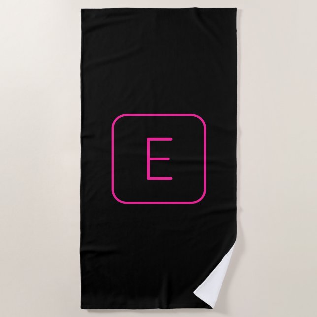 Serviette De Plage Monogram de Styled | Pink & Black (Devant)