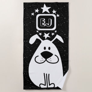 Serviette De Plage Monogram mignon Doodle Chien avec étoiles