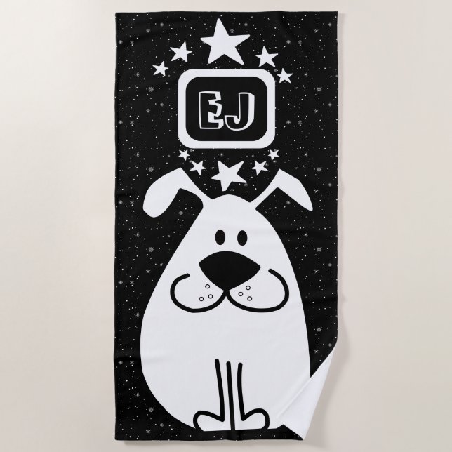 Serviette De Plage Monogram mignon Doodle Chien avec étoiles (Devant)