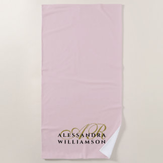 Serviette De Plage Monogram Minimalist Dusty Blush Pink Gold Black 