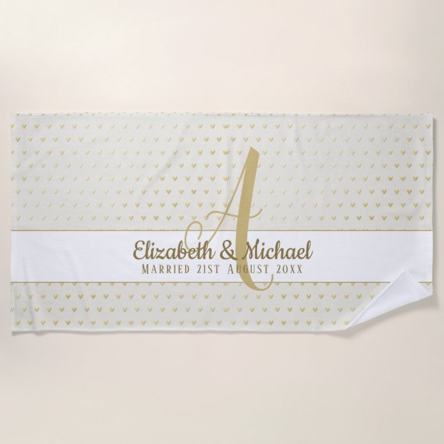 Serviette De Plage Monogram Newlywed Wedding Gold Elegant Venin (Devant)