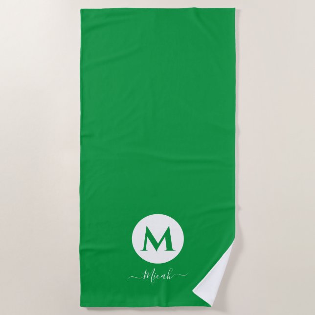 Serviette de plage Monogram personnalisée verte (Devant)