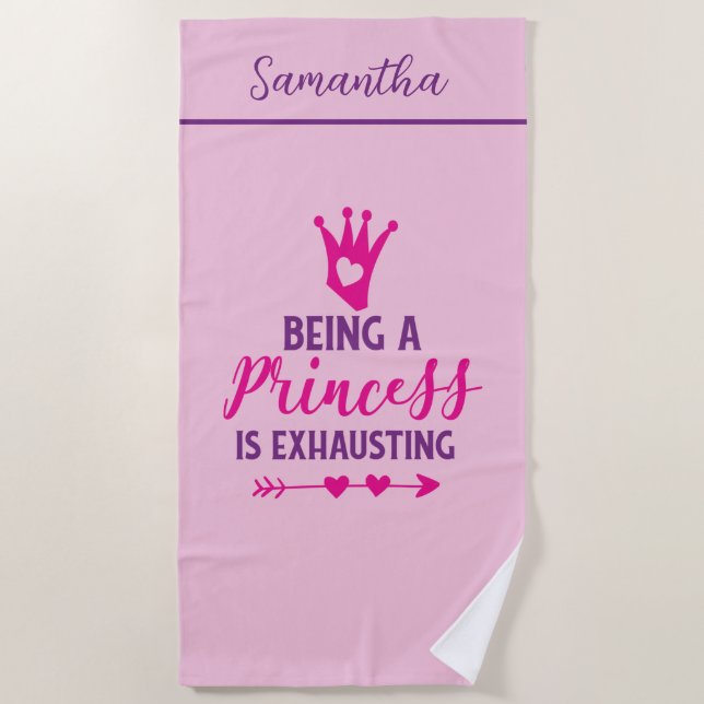 Serviette De Plage Monogram Pink Purple Being Princess est Épuisant  (Devant)
