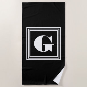 Serviette De Plage Monogramme 3 trames en gras Noir et blanc