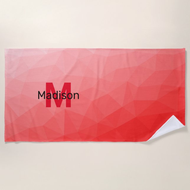 Serviette De Plage Monogramme à motif de maille géométrique à dégradé (Devant)