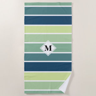 Serviette De Plage Monogramme à rayures bleues, vertes et blanches