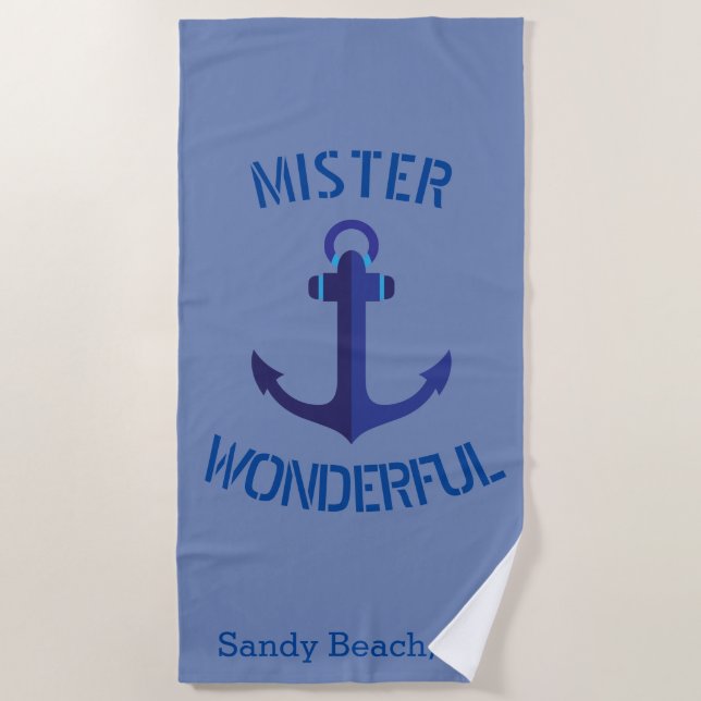 Serviette De Plage Monogramme Ancre bleue (Devant)