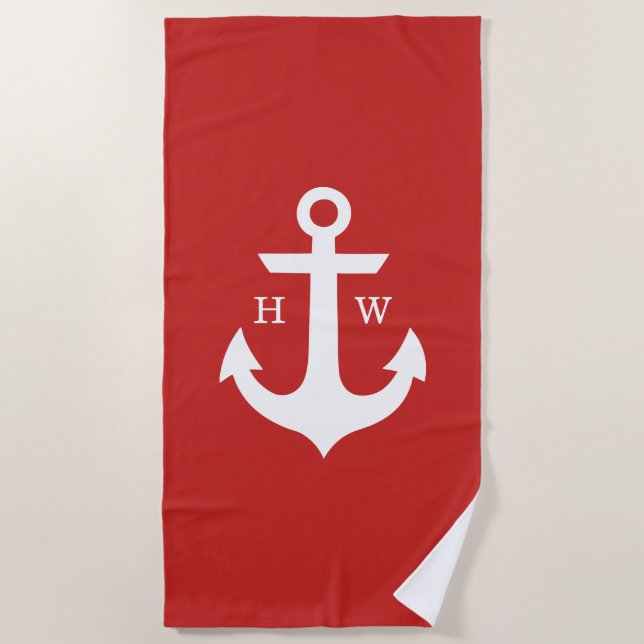 Serviette De Plage Monogramme Ancre rouge (Devant)