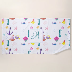 Serviette De Plage Monogramme Beachhut Enfants Salle de bain Ocean Li