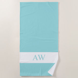 Serviette De Plage Monogramme blanc bleu chic