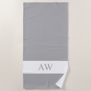Serviette De Plage Monogramme blanc gris chic