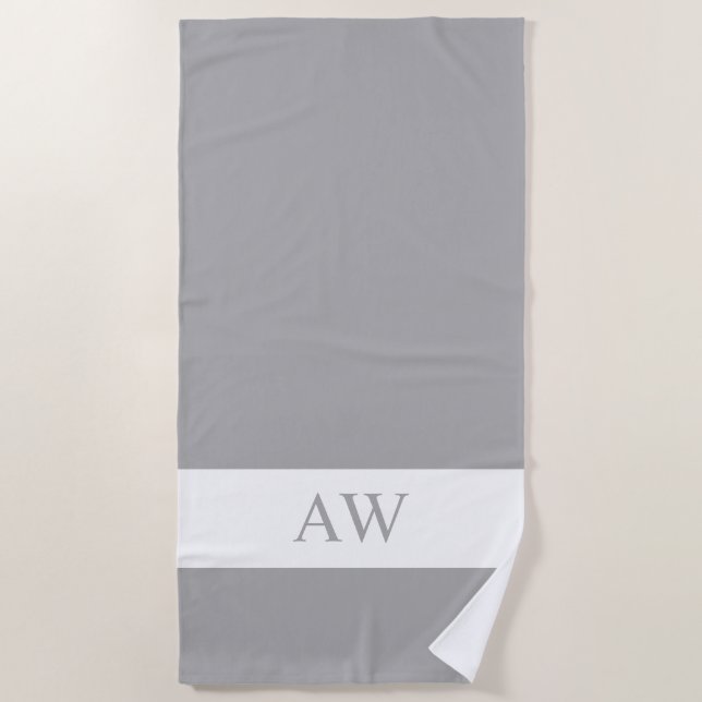 Serviette De Plage Monogramme blanc gris chic (Devant)