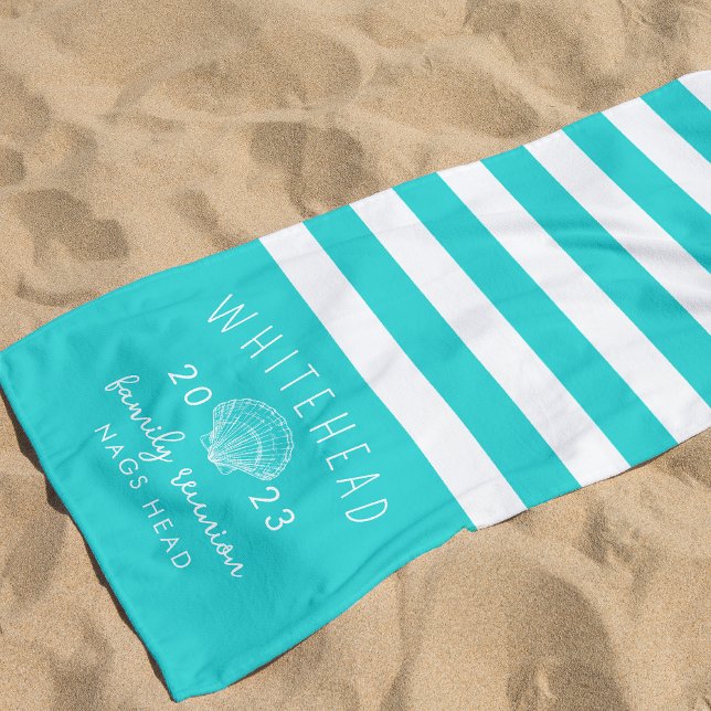 Serviette De Plage Monogramme bleu Aqua de coquillages marins (Créateur téléchargé)