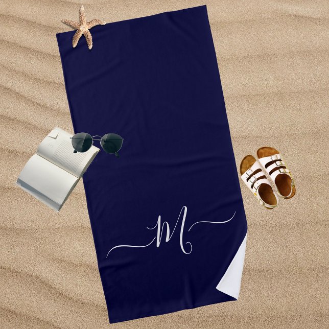 Serviette De Plage Monogramme bleu marine initiale (Créateur téléchargé)