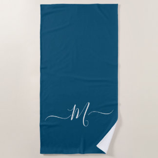 Serviette De Plage Monogramme bleu paon nautique initial