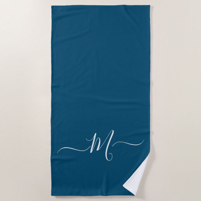 Serviette De Plage Monogramme bleu paon nautique initial (Devant)