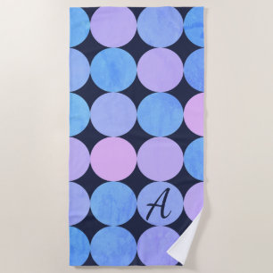 Serviette De Plage Monogramme bleu pourpre et rose des cercles