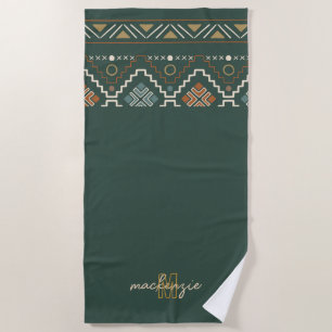 Serviette De Plage Monogramme Boho avec Motif Tribal Brown Terracotta